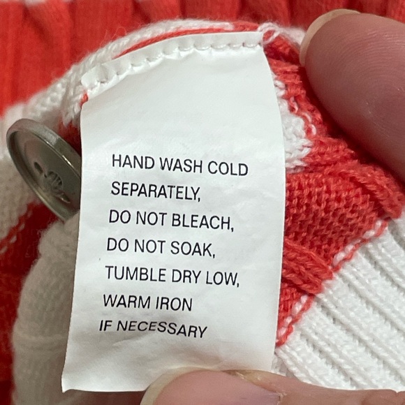 Jeanne Pierre Cable Knit Orange White Striped Cardigan Size Large (NWOT) - Picture 11 of 12